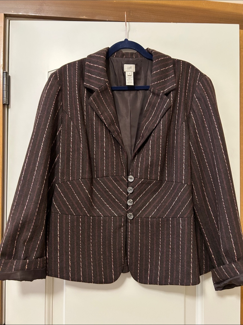 J. Jill Brown Blazer with Pink Pinstripes
